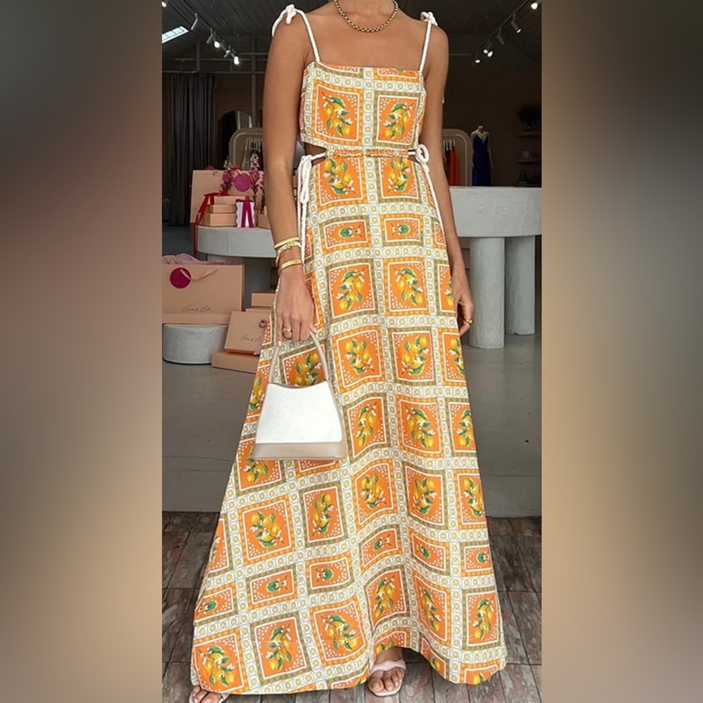 Vibrant Orange and White Patterned Maxi Dress